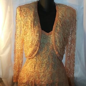 Vintage 90's  Peach Beaded & Lace Dress & Jacket